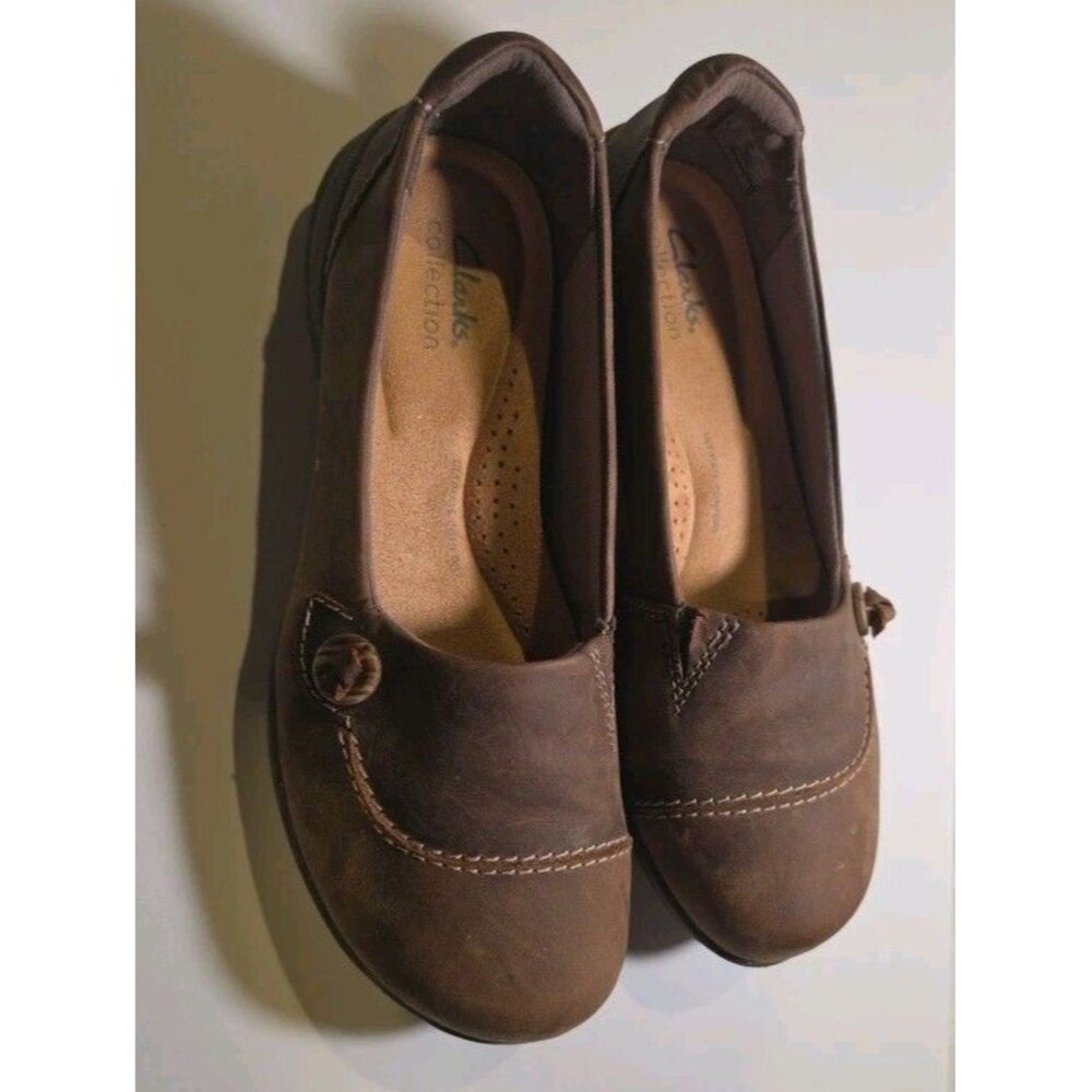 Clarks Carleigh Lulin Loafers Womens 8.5 Brown Leather Slip On Comfort Very Nice